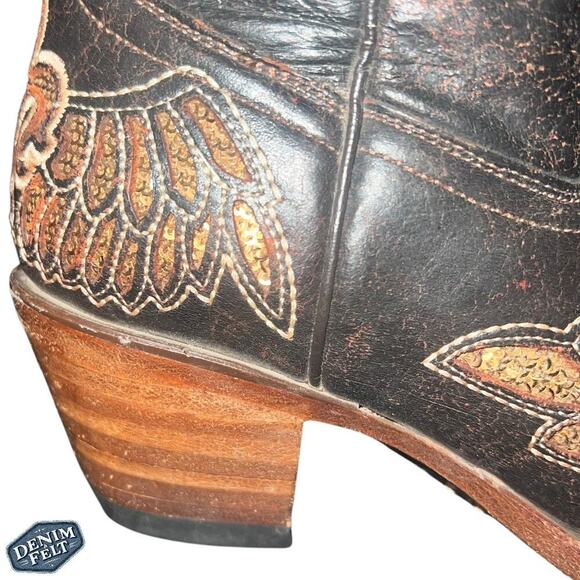 CORRAL WOMENS FLOR DE LIS WINGS BROWN LEATHER SEQUIN WESTERN COWBOY BOOTS - Picture 9 of 16